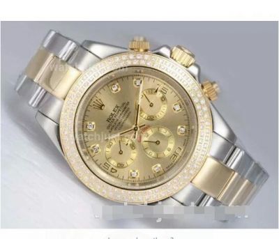 Replica Rolex 2-Tone Daytona Watch Inlaid with Double diamonds